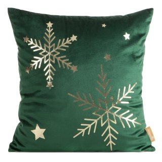 Poszewka na poduszkę świąteczna 45x45 cm welwetowa zdobiona nadrukiem szampańskich śnieżynek