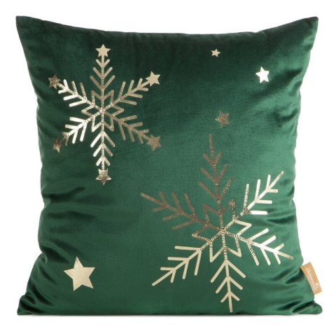 Poszewka na poduszkę świąteczna 45x45 cm welwetowa zdobiona nadrukiem szampańskich śnieżynek