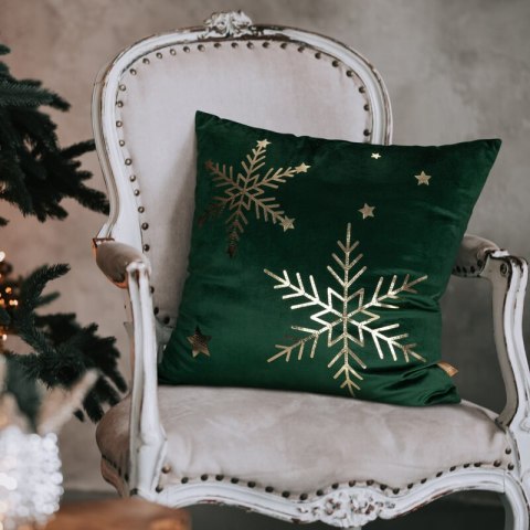 Poszewka na poduszkę świąteczna 45x45 cm welwetowa zdobiona nadrukiem szampańskich śnieżynek