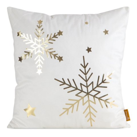 Poszewka na poduszkę świąteczna 45x45 cm welwetowa biała zdobiona nadrukiem szampańskich śnieżynek