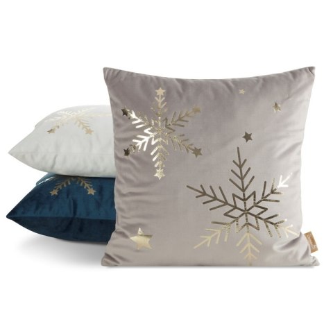 Poszewka na poduszkę świąteczna 45x45 cm welwetowa biała zdobiona nadrukiem szampańskich śnieżynek