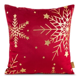Poszewka na poduszkę świąteczna 45x45 cm welwetowa czerwona zdobiona świątecznym nadrukiem szampańskich