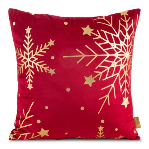 Poszewka na poduszkę świąteczna 45x45 cm welwetowa czerwona zdobiona świątecznym nadrukiem szampańskich