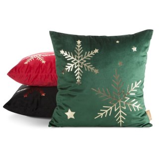 Poszewka na poduszkę świąteczna 45x45 cm welwetowa czerwona zdobiona świątecznym nadrukiem szampańskich