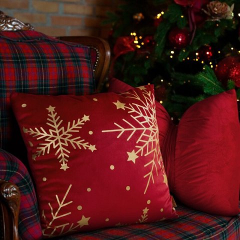 Poszewka na poduszkę świąteczna 45x45 cm welwetowa czerwona zdobiona świątecznym nadrukiem szampańskich