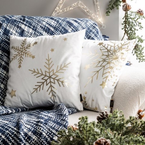 Poszewka na poduszkę świąteczna 45x45 cm welwetowa czerwona zdobiona świątecznym nadrukiem szampańskich