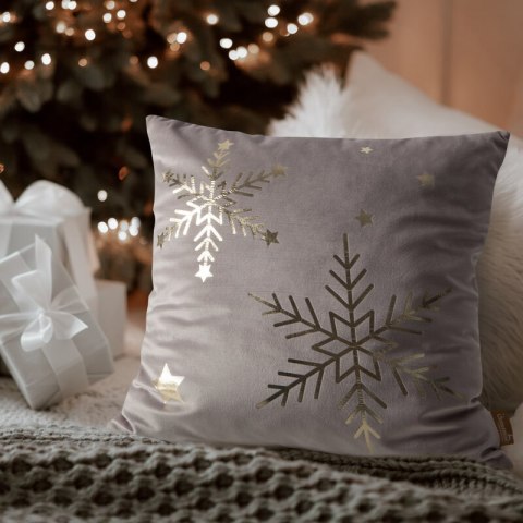 Poszewka na poduszkę świąteczna 45x45 cm welwetowa biała zdobiona nadrukiem szampańskich śnieżynek