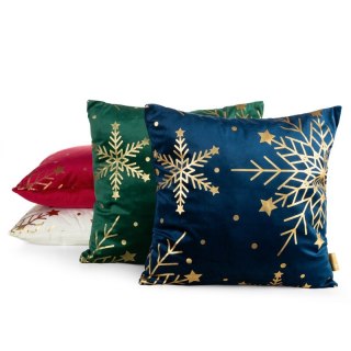 Poszewka na poduszkę świąteczna 45x45 cm welwetowa czerwona z uroczek nadrukiem szampańskich śnieżynek