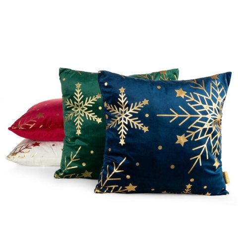 Poszewka na poduszkę świąteczna 45x45 cm welwetowa czerwona z uroczek nadrukiem szampańskich śnieżynek