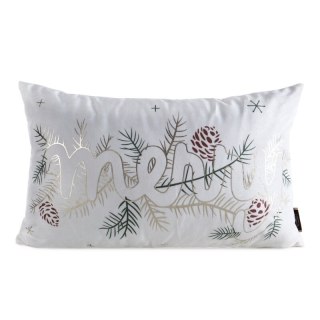 Poszewka na poduszkę świąteczna 30x50 cm welwetowa biało, złota z lśniącym nadrukiem