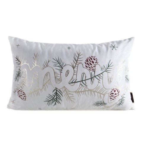 Poszewka na poduszkę świąteczna 30x50 cm welwetowa biało, złota z lśniącym nadrukiem