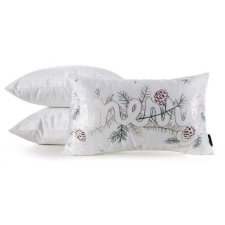 Poszewka na poduszkę świąteczna 30x50 cm welwetowa biało, złota z lśniącym nadrukiem