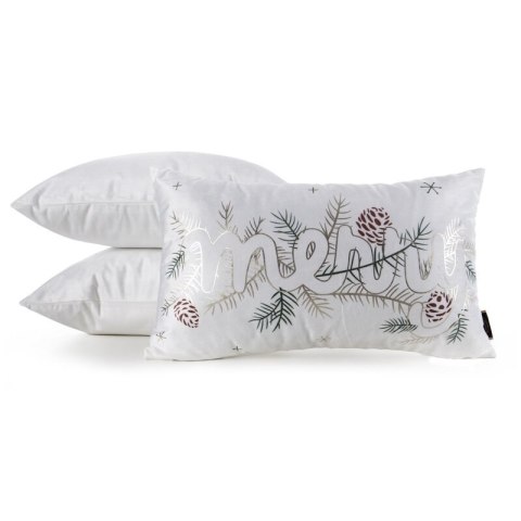 Poszewka na poduszkę świąteczna 30x50 cm welwetowa biało, złota z lśniącym nadrukiem