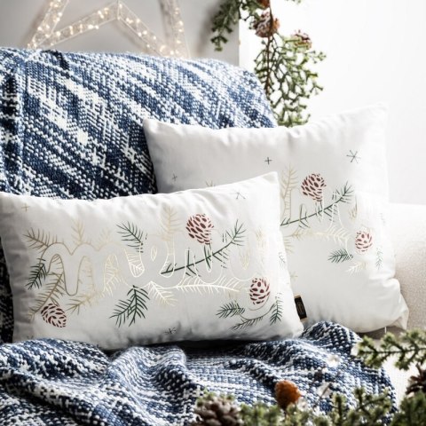 Poszewka na poduszkę świąteczna 30x50 cm welwetowa biało, złota z lśniącym nadrukiem