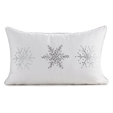 Poszewka na poduszkę świąteczna 30x50 cm biało, srebrna zdobiona diamencikami