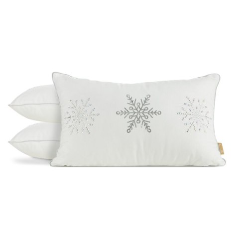 Poszewka na poduszkę świąteczna 30x50 cm biało, srebrna zdobiona diamencikami