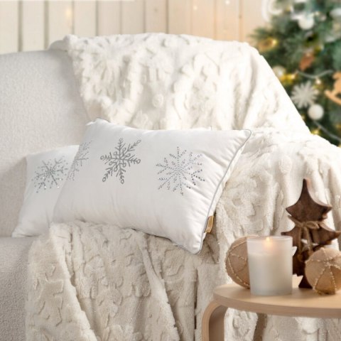 Poszewka na poduszkę świąteczna 30x50 cm biało, srebrna zdobiona diamencikami