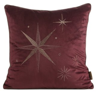 Poszewka na poduszkę świąteczna 45x45 cm welwetowa bordowo, szampańska zdobiona haftem z motywem gwiazd