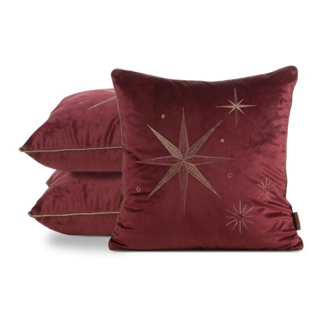 Poszewka na poduszkę świąteczna 45x45 cm welwetowa bordowo, szampańska zdobiona haftem z motywem gwiazd