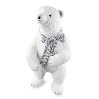 Duża figurka świąteczna dekoracyjna NIEDŹWIEDZ w plecionym szaliku z lśniącymi drobinkami