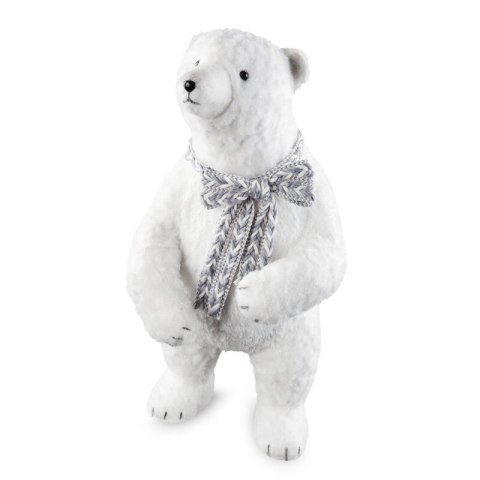 Duża figurka świąteczna dekoracyjna NIEDŹWIEDZ w plecionym szaliku z lśniącymi drobinkami