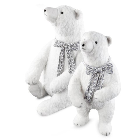 Duża figurka świąteczna dekoracyjna NIEDŹWIEDZ w plecionym szaliku z lśniącymi drobinkami