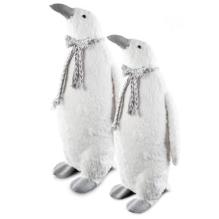 Urocza duża figurka świąteczna PINGWIN w plecionym szaliku z lśniącymi drobinkami