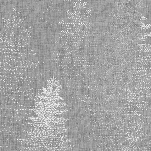 Firana świąteczna biało, srebrna zdobiona subtelnymi choinkami 140x250 cm przelotka - ELSA