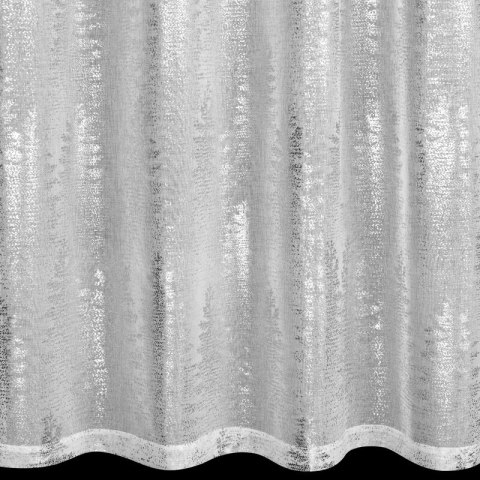 Firana świąteczna biało, srebrna zdobiona subtelnymi choinkami 140x250 cm przelotka - ELSA