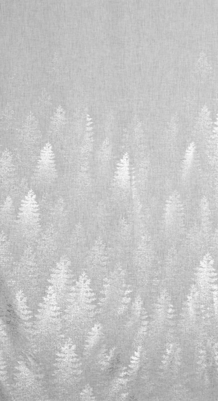 Firana świąteczna biało, srebrna zdobiona subtelnymi choinkami 140x250 cm przelotka - ELSA