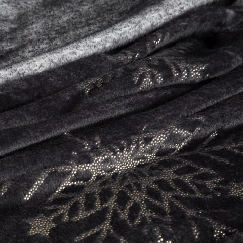 Koc świąteczny 150x200 cm czarno, złoty zdobiony nadrukiem śnieżynek