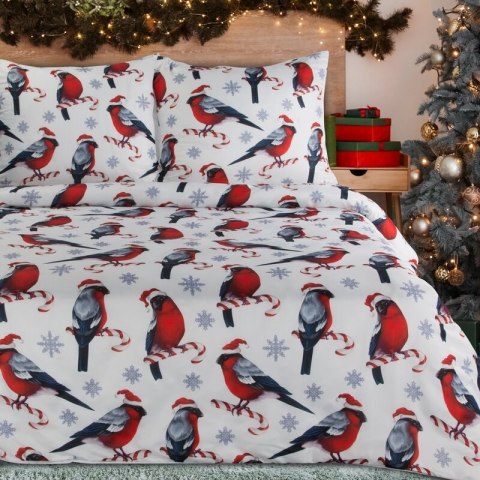 Pościel świąteczna 140x200 cm, kolor biało, czerwony zdobiona nadrukiem świątecznym MELODY