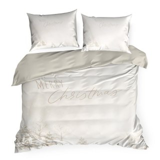 Pościel świąteczna 140x200 cm kolor beżowy, biały z subtelnym nadrukiem SNOWFLAKE