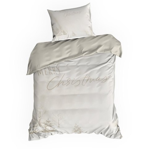 Pościel świąteczna 140x200 cm kolor beżowy, biały z subtelnym nadrukiem SNOWFLAKE