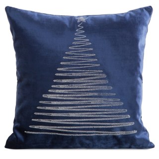 Poszewka na poduszkę świąteczna granatowa 45x45 cm welwetowa zdobiona diamencikami ROYAL