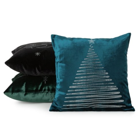 Poszewka na poduszkę świąteczna granatowa 45x45 cm welwetowa zdobiona diamencikami ROYAL