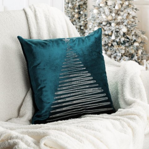 Poszewka na poduszkę świąteczna granatowa 45x45 cm welwetowa zdobiona diamencikami ROYAL