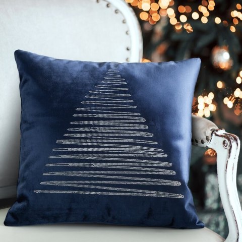 Poszewka na poduszkę świąteczna granatowa 45x45 cm welwetowa zdobiona diamencikami ROYAL