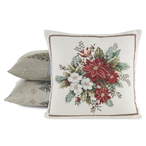 Poszewka na poduszkę 45x45 cm świąteczna gobelinowa czerwono, beżowa