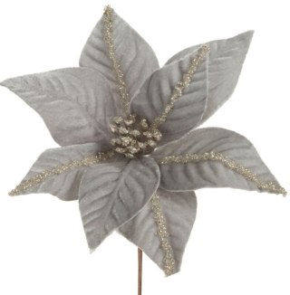 KWIAT ŚWIĄTECZNY DEKORACYJNY 255 O 25 X 14 CM SREBRNY