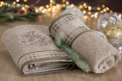 RĘCZNIK ŚWIATECZNY HOLLY02 70 X 140 CM JASNOBEŻOWY