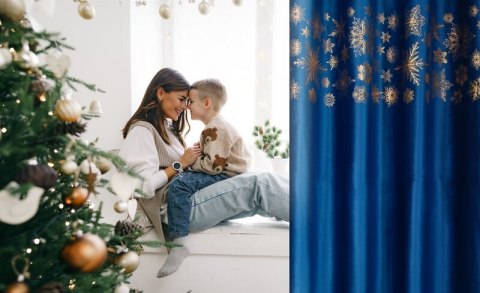 ZASŁONA ŚWIATECZNA ASTRA 140 X 250 CM GRANATOWY