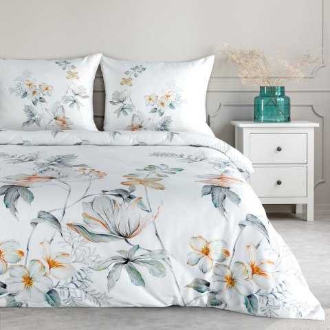 Pościel 220x200 cm bawełniana kolor biały, pomarańczowy z motywem roślinnym AMELIA Eurofirany Premium