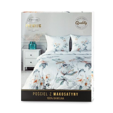 Pościel 220x200 cm bawełniana kolor biały, pomarańczowy z motywem roślinnym AMELIA Eurofirany Premium