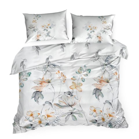 Pościel 220x200 cm bawełniana kolor biały, pomarańczowy z motywem roślinnym AMELIA Eurofirany Premium