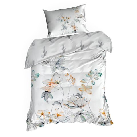 Pościel 220x200 cm bawełniana kolor biały, pomarańczowy z motywem roślinnym AMELIA Eurofirany Premium