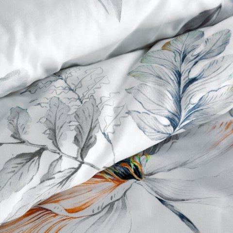 Pościel 220x200 cm bawełniana kolor biały, pomarańczowy z motywem roślinnym AMELIA Eurofirany Premium