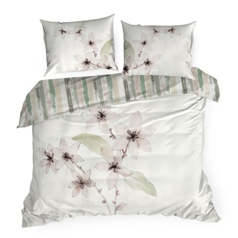 Pościel 220x200 cm bawełniana kolor biały, pudrowy z motywem roślinnym BIANCA Eurofirany Premium