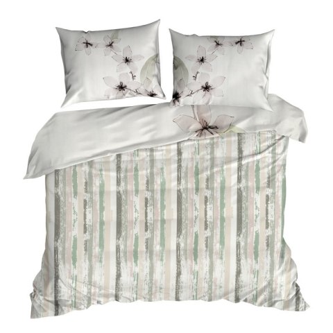 Pościel 220x200 cm bawełniana kolor biały, pudrowy z motywem roślinnym BIANCA Eurofirany Premium