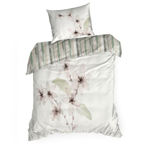 Pościel 220x200 cm bawełniana kolor biały, pudrowy z motywem roślinnym BIANCA Eurofirany Premium